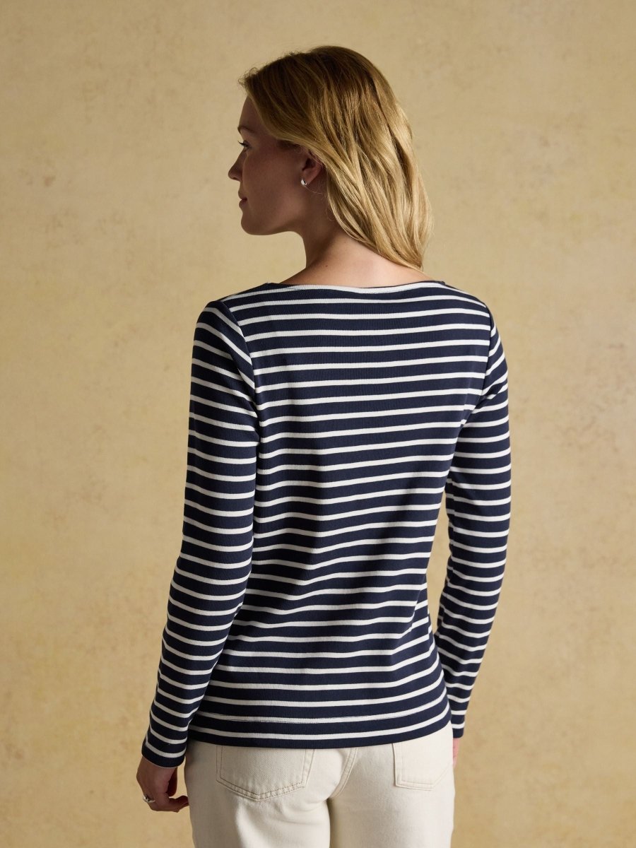 Festive Harbour Dog Navy/Cream Boat Neck Breton Top - RUTHERFORD & Co