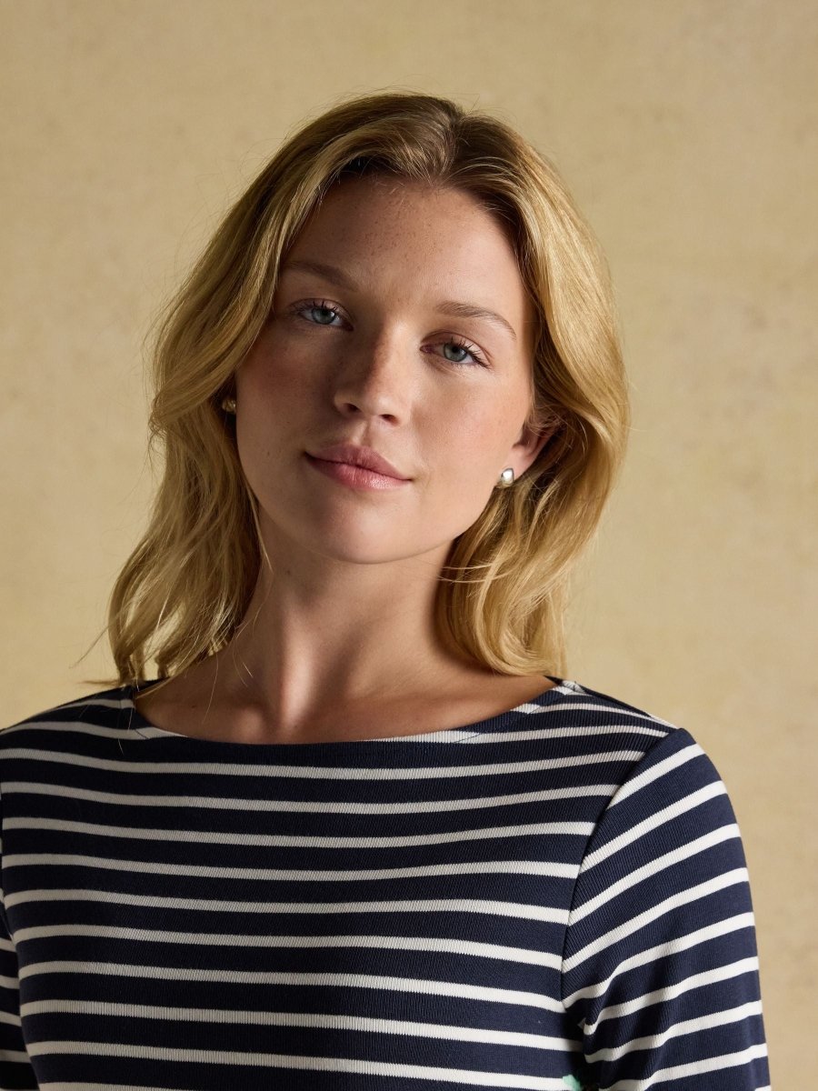 Festive Harbour Dog Navy/Cream Boat Neck Breton Top - RUTHERFORD & Co