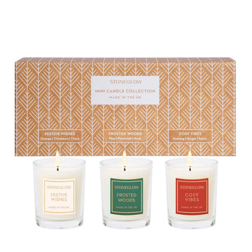 Festive Wishes, Frosted Woods & Cosy Vibes - Mini Candle Gift Set (contains 3 x soy wax scented candles) - RUTHERFORD & Co