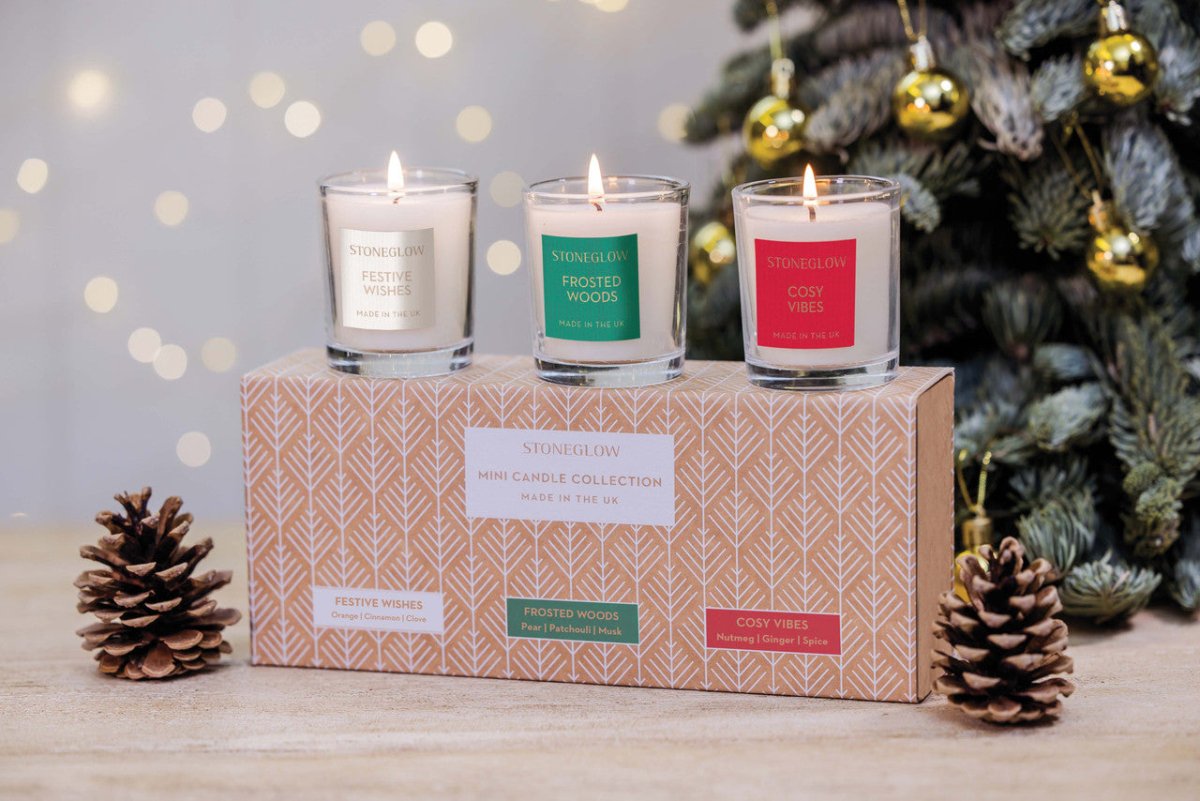 Festive Wishes, Frosted Woods & Cosy Vibes - Mini Candle Gift Set (contains 3 x soy wax scented candles) - RUTHERFORD & Co