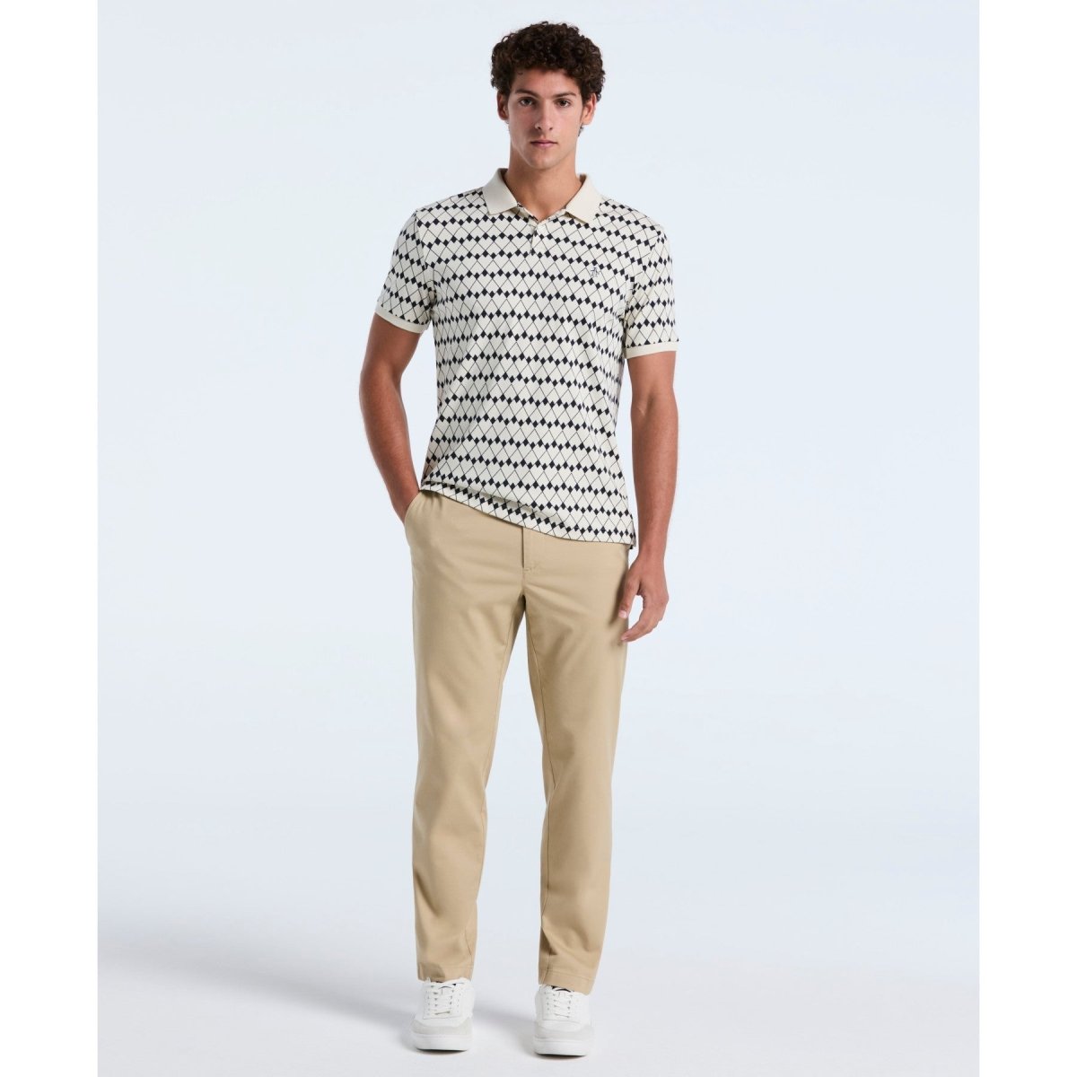 Flags Print Polo Shirt In Birch - RUTHERFORD & Co