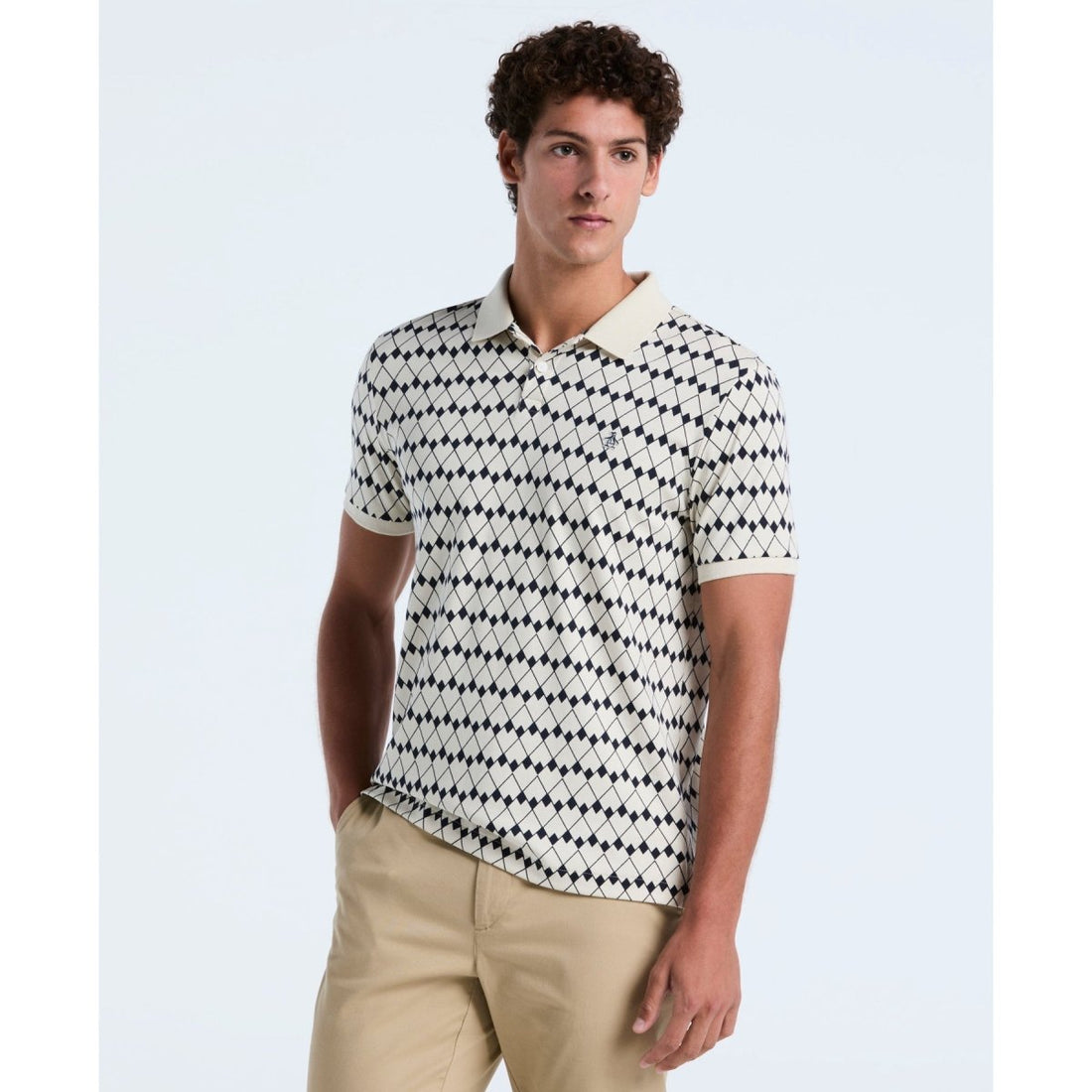 Flags Print Polo Shirt In Birch - RUTHERFORD & Co