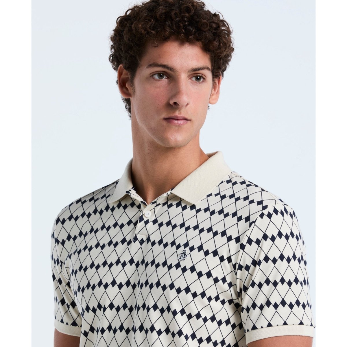 Flags Print Polo Shirt In Birch - RUTHERFORD & Co
