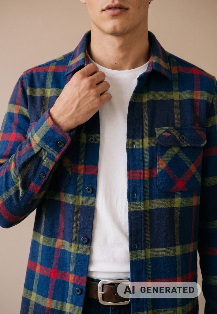 Flannel Check Overshirt - Navy - RUTHERFORD & Co
