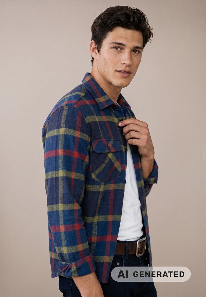 Flannel Check Overshirt - Navy - RUTHERFORD & Co