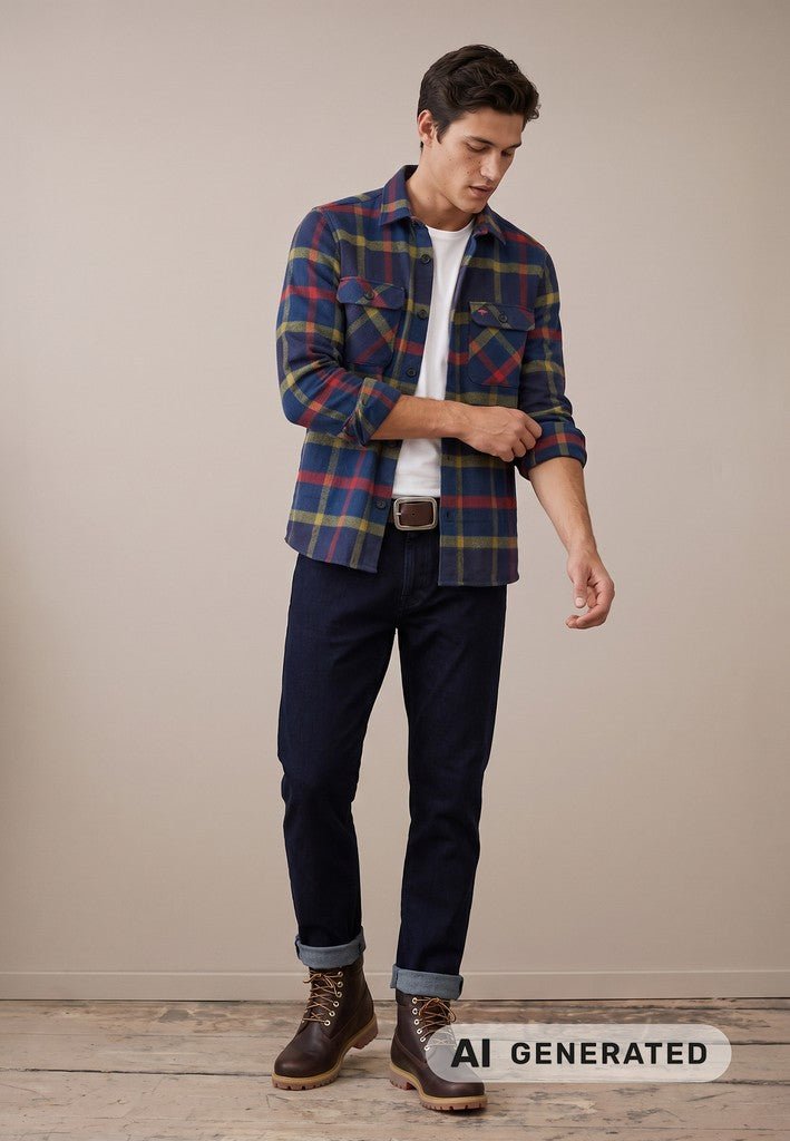 Flannel Check Overshirt - Navy - RUTHERFORD & Co