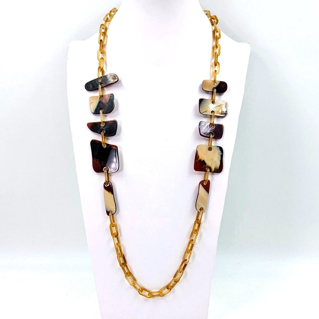 Flat rounded square resin shapes on long resin chain necklace - RUTHERFORD & Co