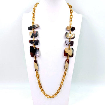 Flat rounded square resin shapes on long resin chain necklace - RUTHERFORD & Co