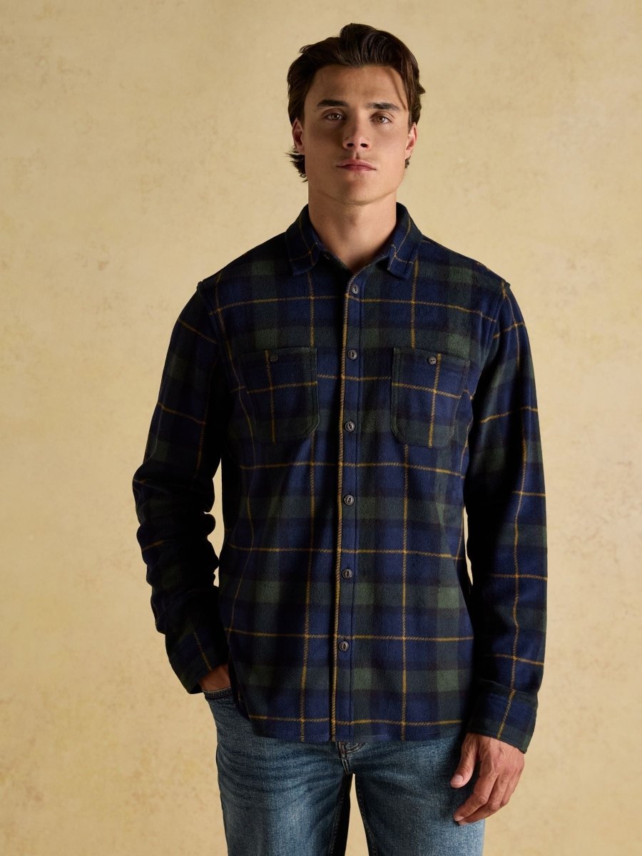 Fleece Shirt Navy Check - RUTHERFORD & Co