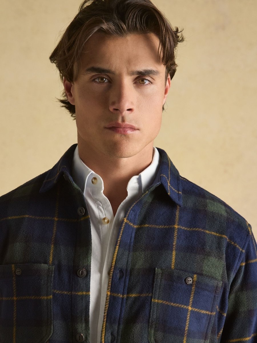 Fleece Shirt Navy Check - RUTHERFORD & Co
