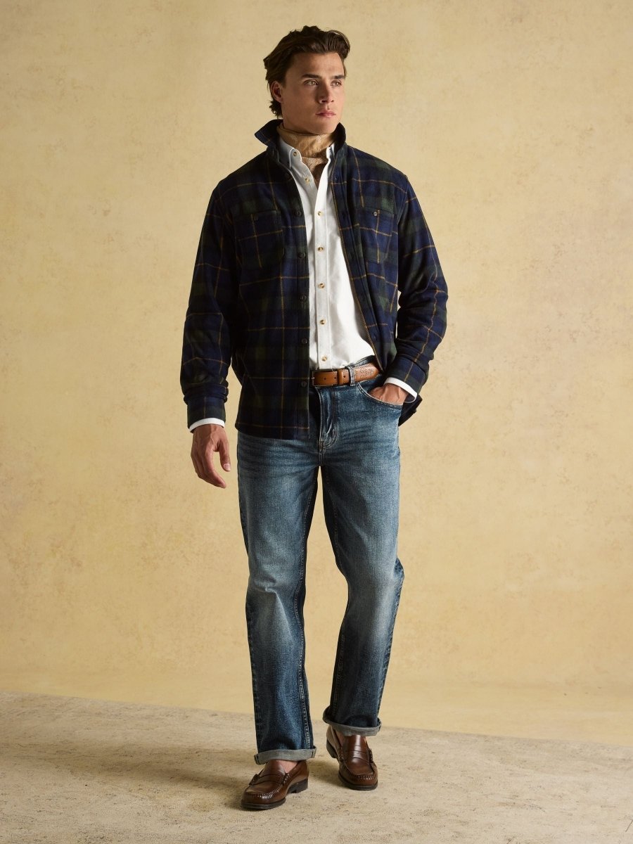 Fleece Shirt Navy Check - RUTHERFORD & Co