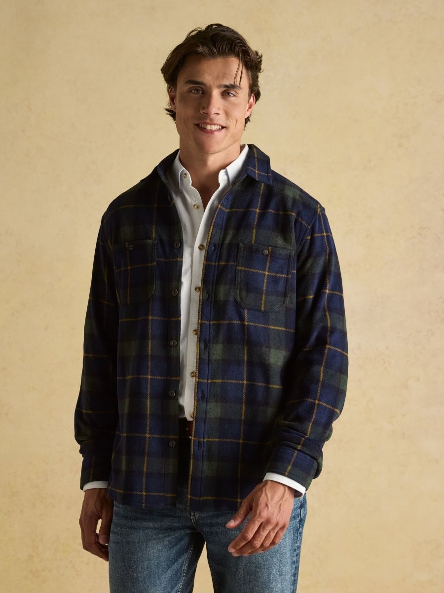 Fleece Shirt Navy Check - RUTHERFORD & Co