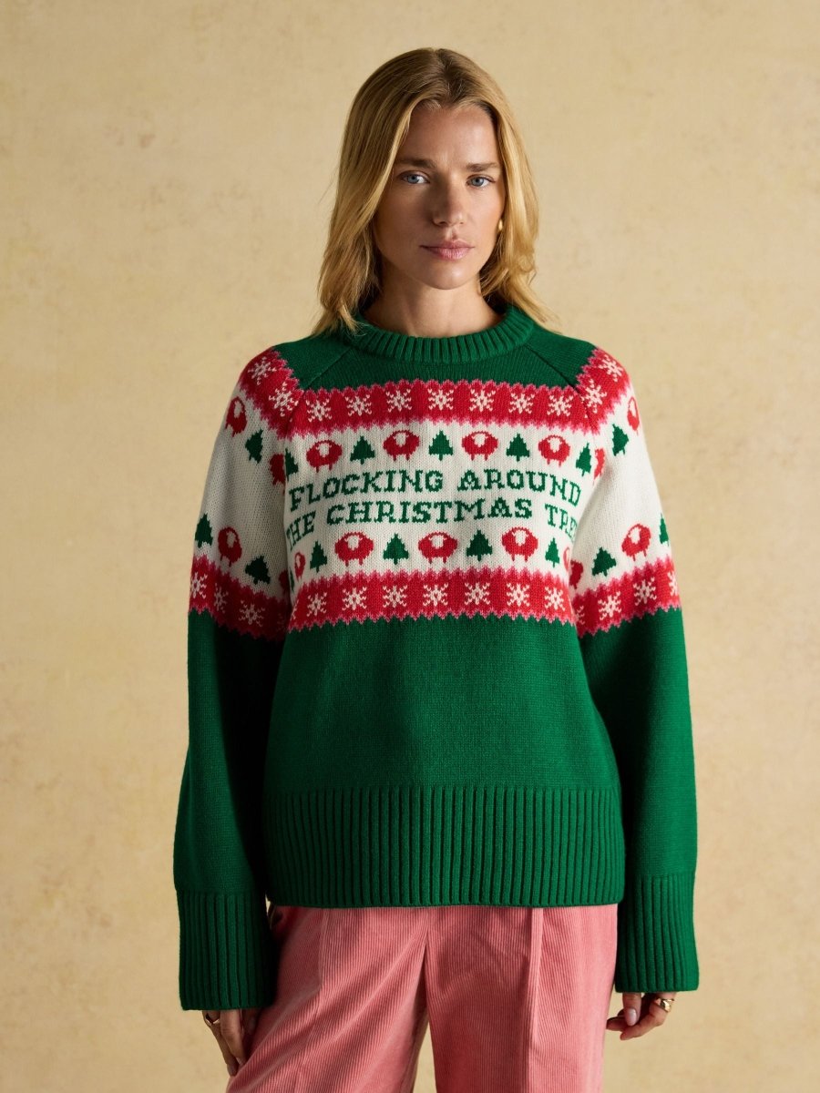 Flocking Around Green Fairisle Christmas Jumper - RUTHERFORD & Co