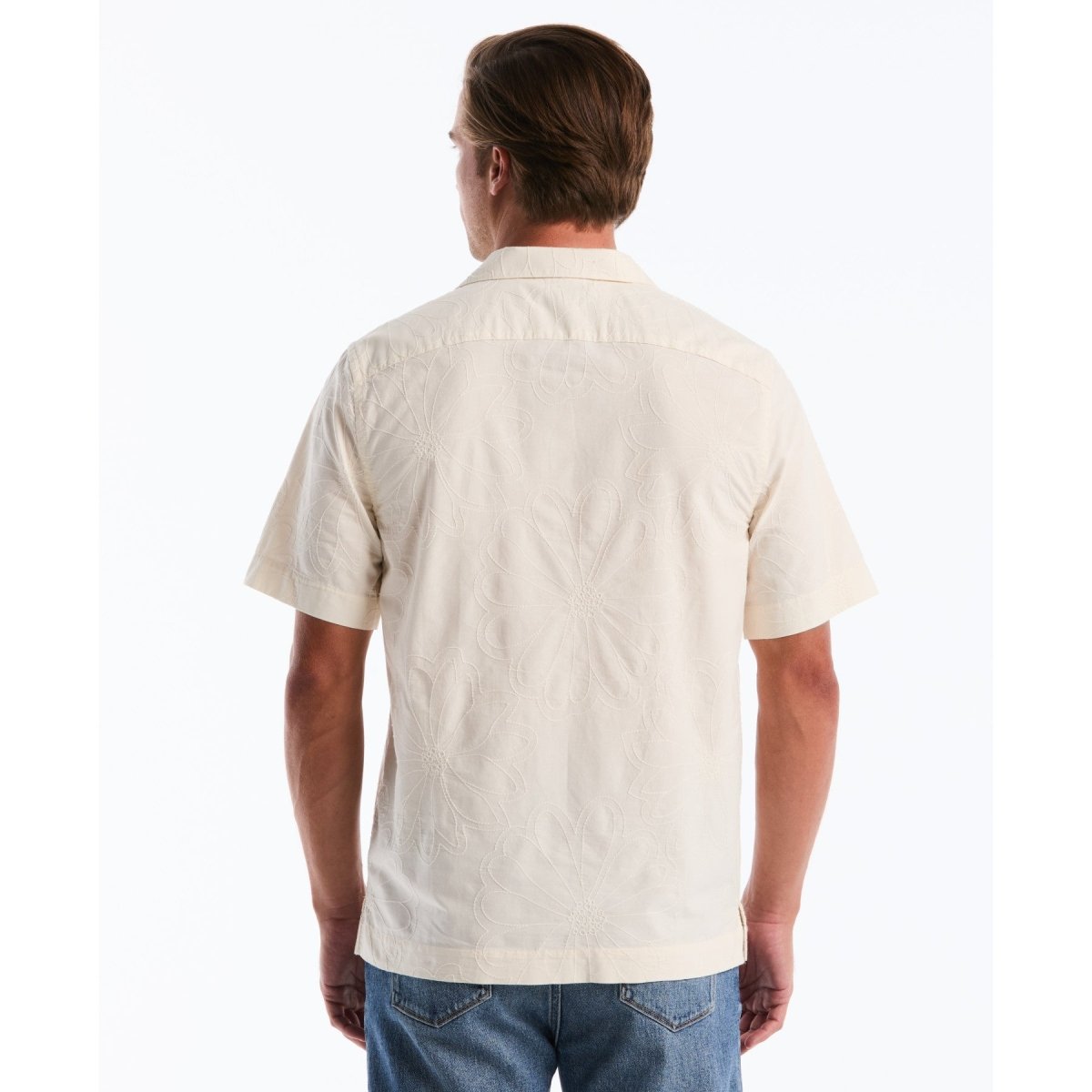 Floral Embroidered Short Sleeve Shirt In Birch - RUTHERFORD & Co