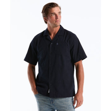 Floral Embroidered Short Sleeve Shirt In Dark Sapphire - RUTHERFORD & Co