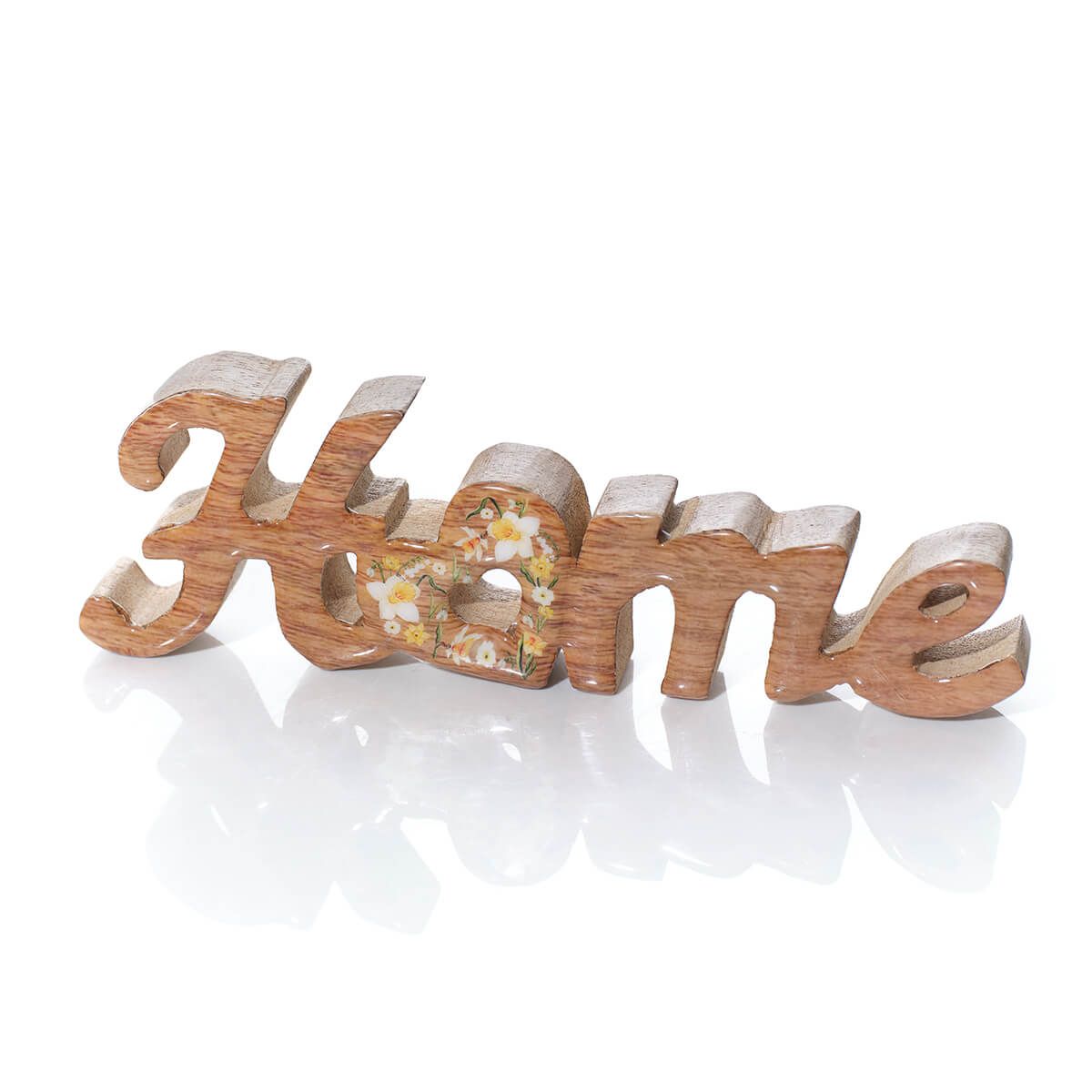 Floral Serenade Mango Wood Home Word Heart Block Daffodil Design - RUTHERFORD & Co