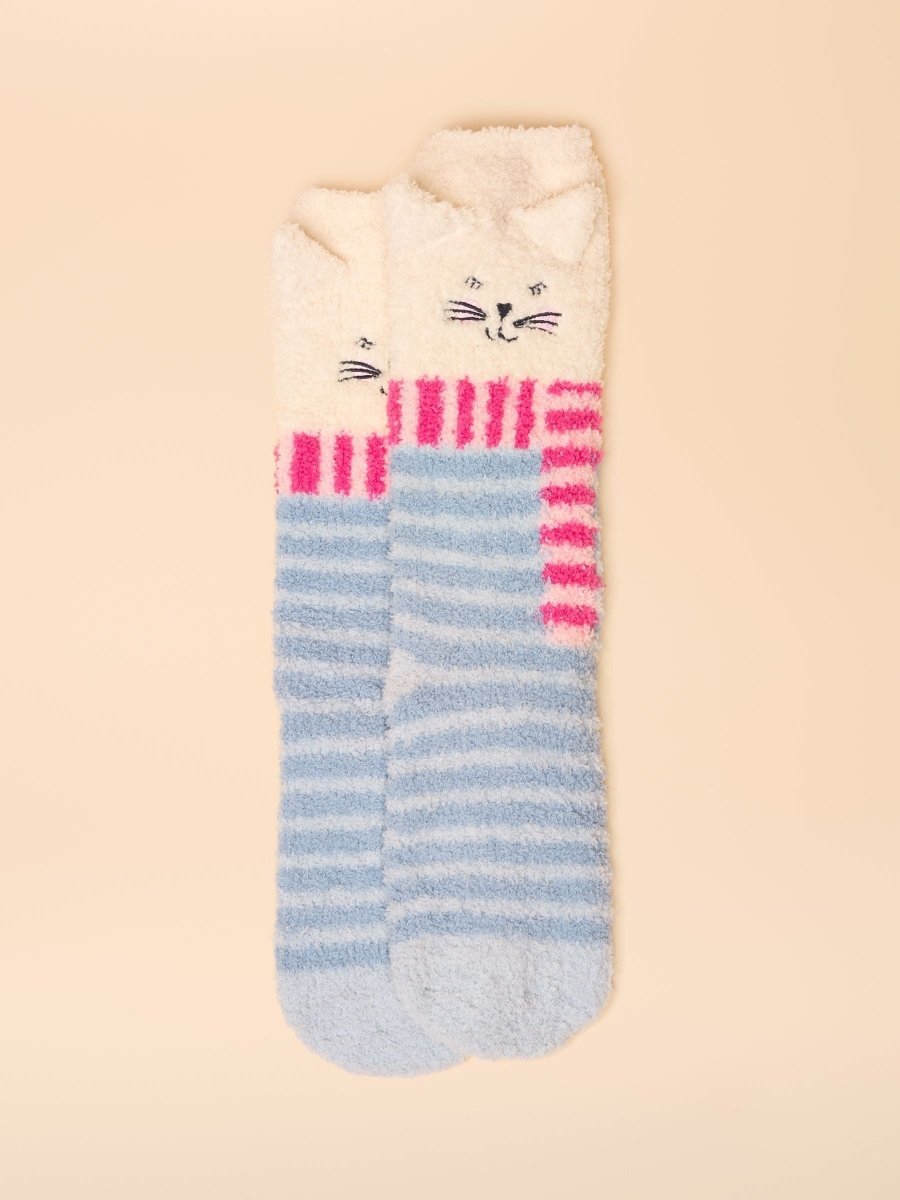 Fluffy Cat Blue/Pink Character Socks - RUTHERFORD & Co