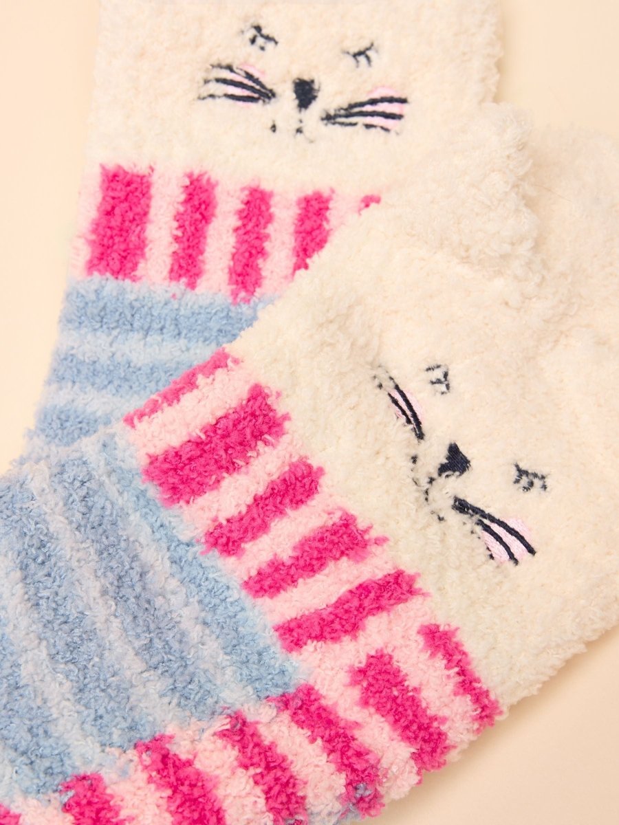 Fluffy Cat Blue/Pink Character Socks - RUTHERFORD & Co