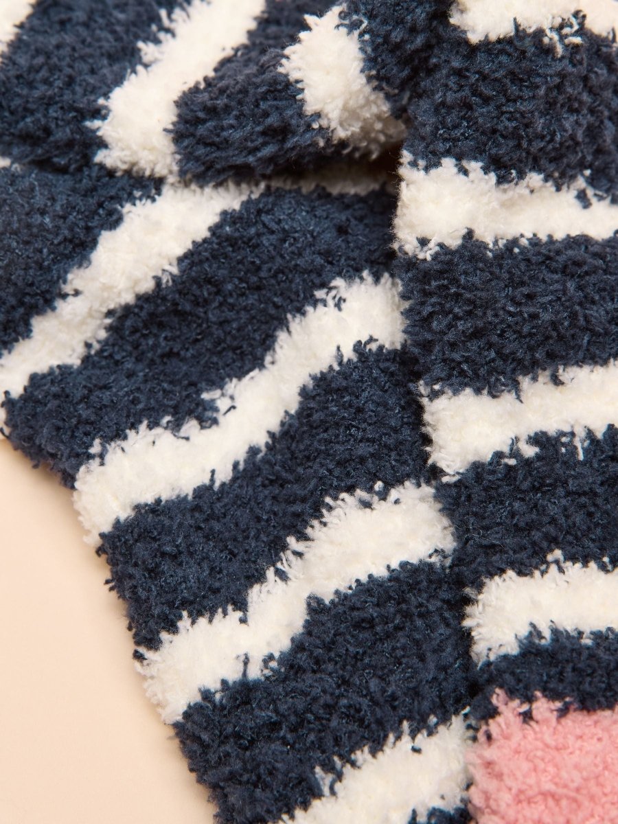 Fluffy Navy Stripe Fluffy Socks - RUTHERFORD & Co