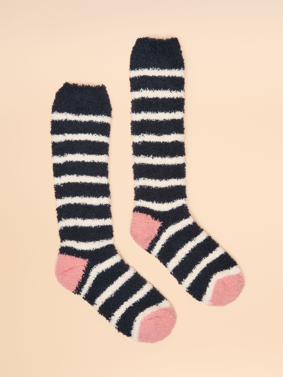 Fluffy Navy Stripe Fluffy Socks - RUTHERFORD & Co