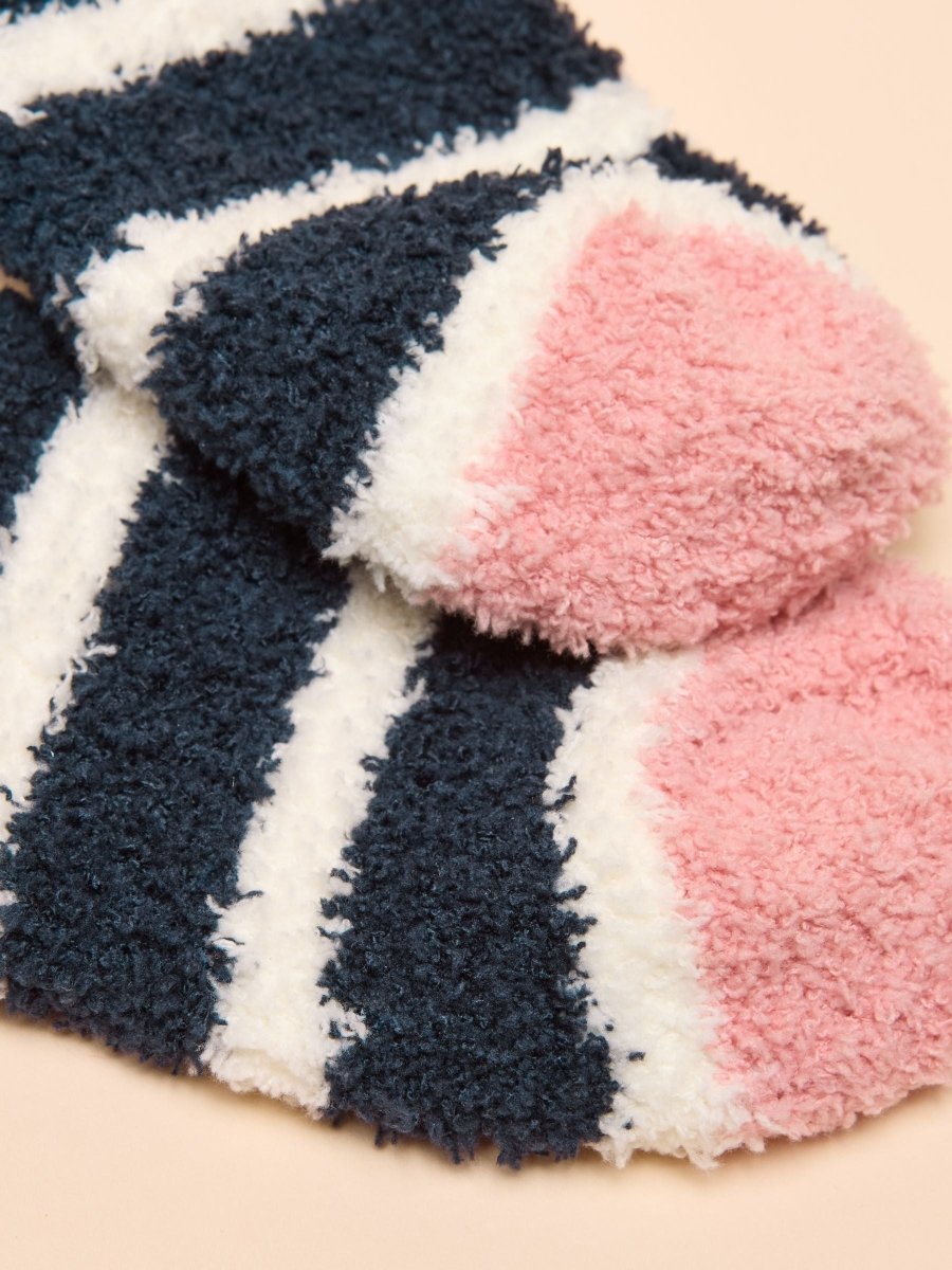 Fluffy Navy Stripe Fluffy Socks - RUTHERFORD & Co