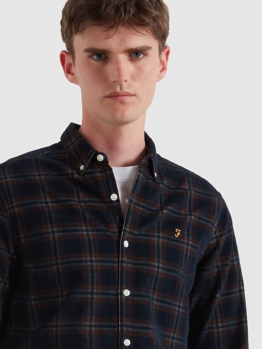 Fontella Check Cord Shirt In Burnt Ochre - RUTHERFORD & Co