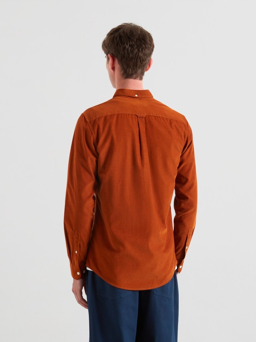 Fontella Slim Fit Corduroy Shirt In Burnt Ochre - RUTHERFORD & Co