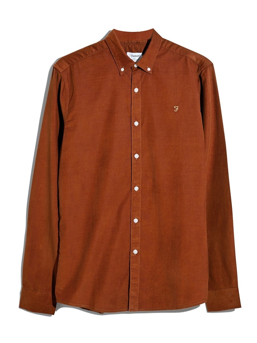 Fontella Slim Fit Corduroy Shirt In Burnt Ochre - RUTHERFORD & Co