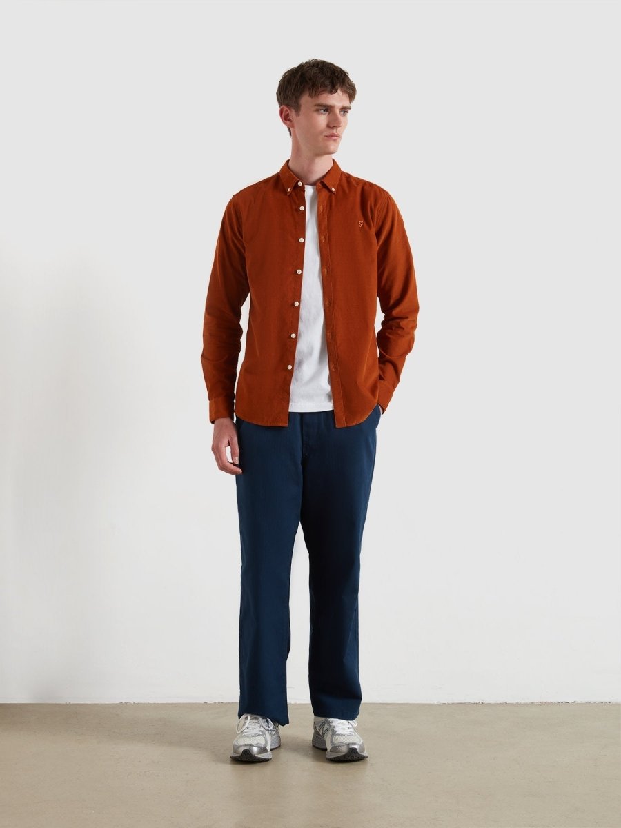 Fontella Slim Fit Corduroy Shirt In Burnt Ochre - RUTHERFORD & Co