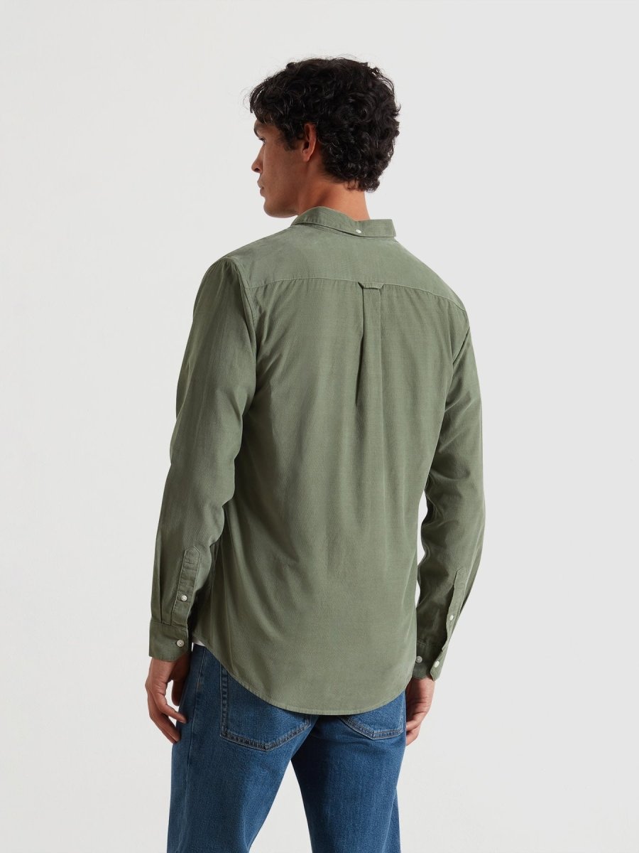 Fontella Slim Fit Corduroy Shirt In Tarragon Green - RUTHERFORD & Co