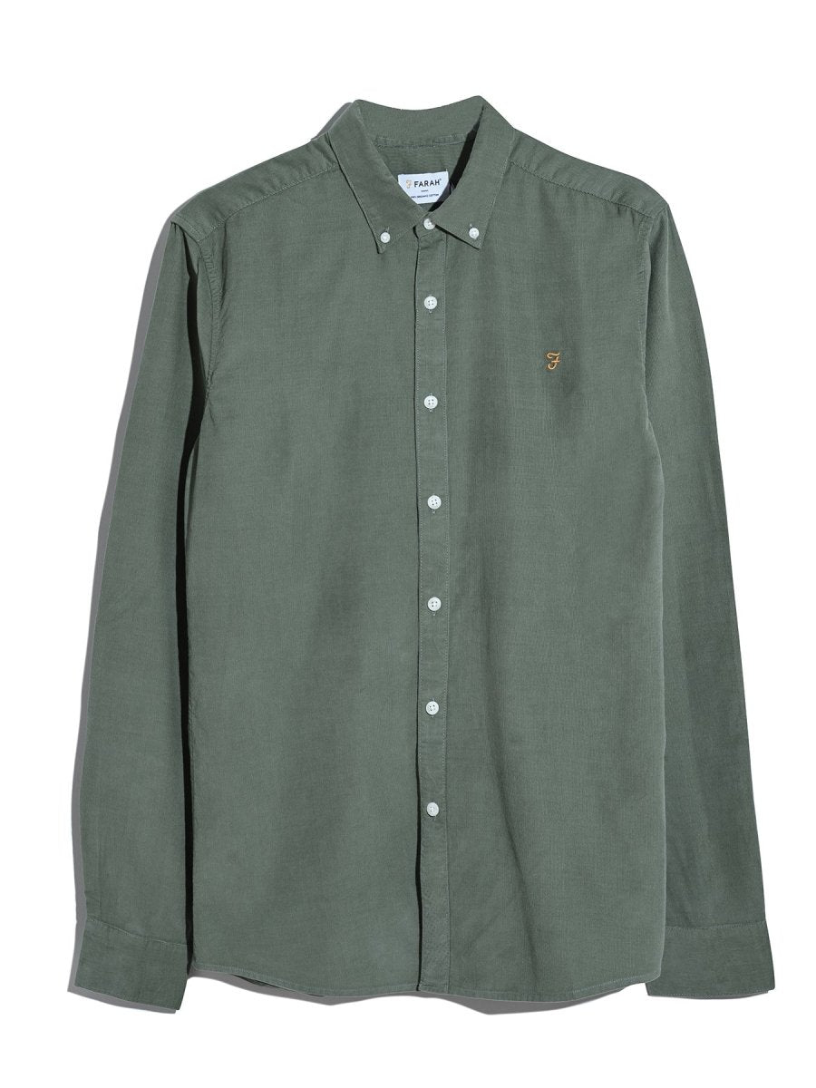 Fontella Slim Fit Corduroy Shirt In Tarragon Green - RUTHERFORD & Co