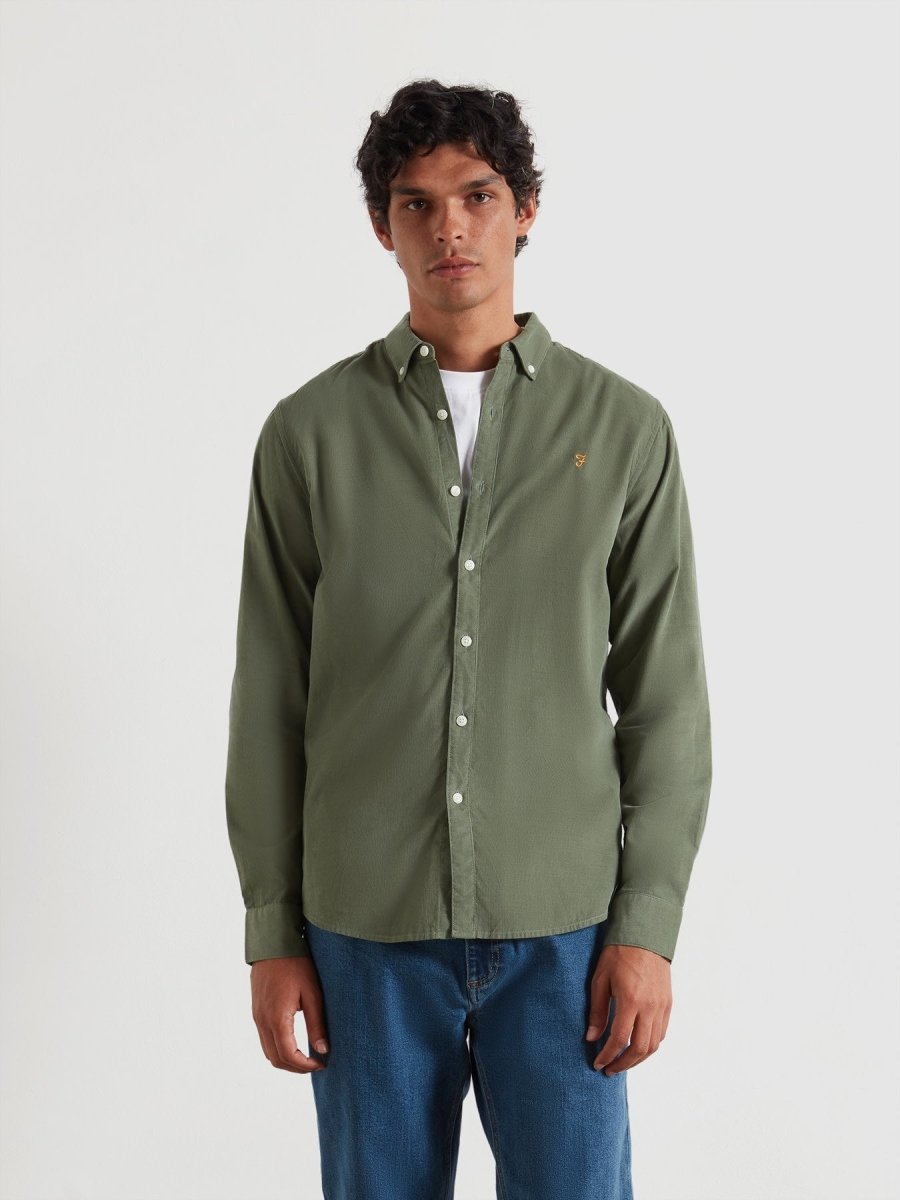Fontella Slim Fit Corduroy Shirt In Tarragon Green - RUTHERFORD & Co