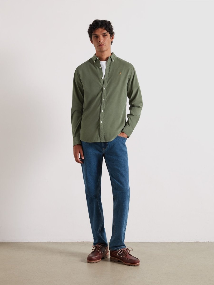 Fontella Slim Fit Corduroy Shirt In Tarragon Green - RUTHERFORD & Co