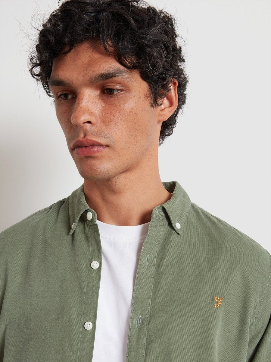 Fontella Slim Fit Corduroy Shirt In Tarragon Green - RUTHERFORD & Co