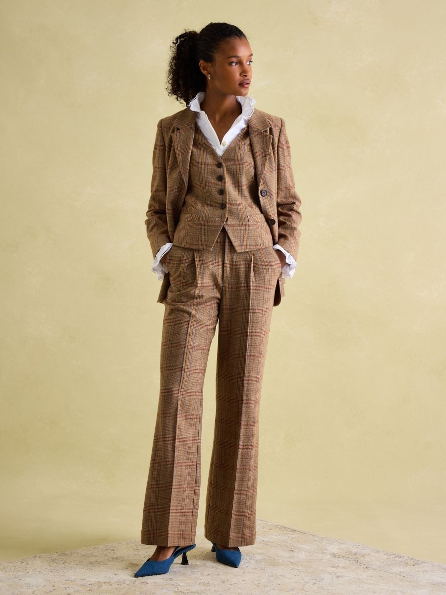 Foxley Check Wide Leg Tweed Trousers - RUTHERFORD & Co