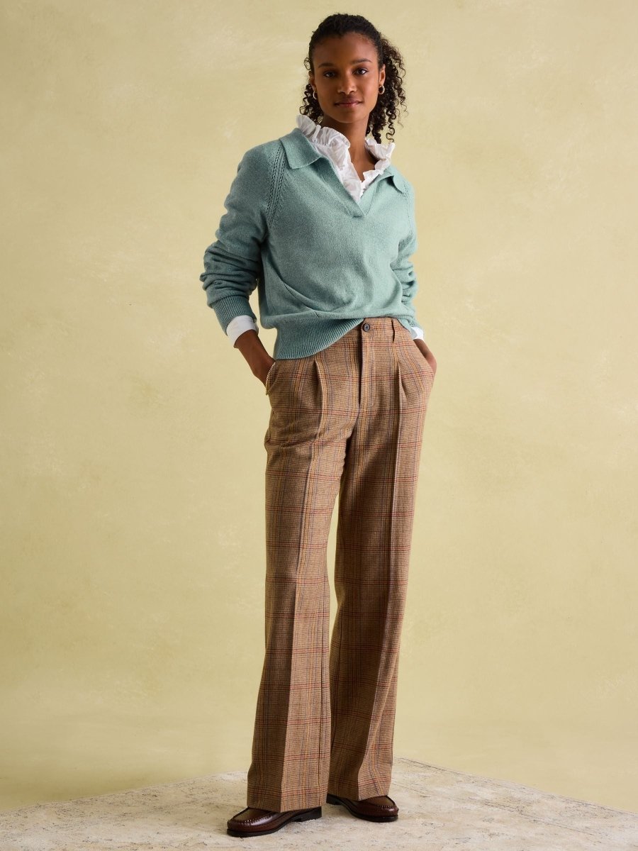 Foxley Check Wide Leg Tweed Trousers - RUTHERFORD & Co