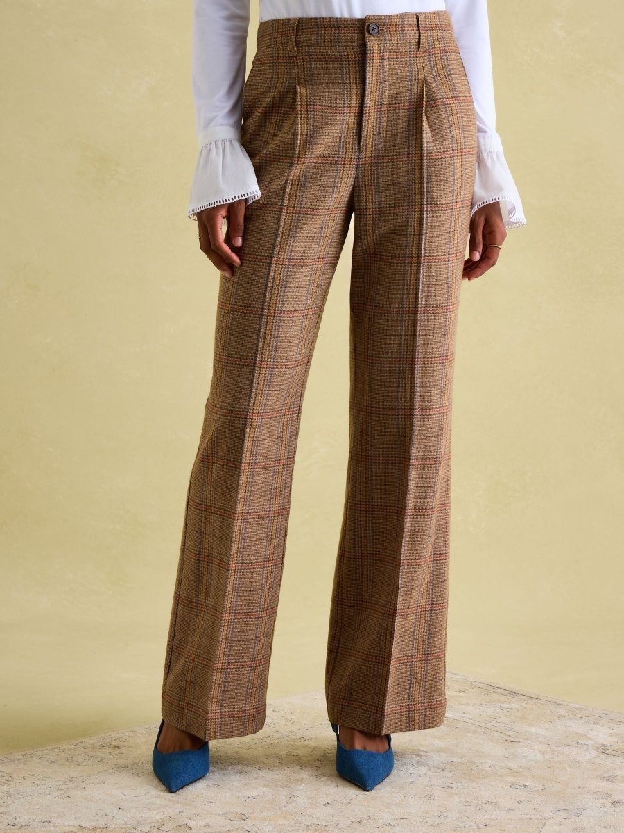 Foxley Check Wide Leg Tweed Trousers - RUTHERFORD & Co