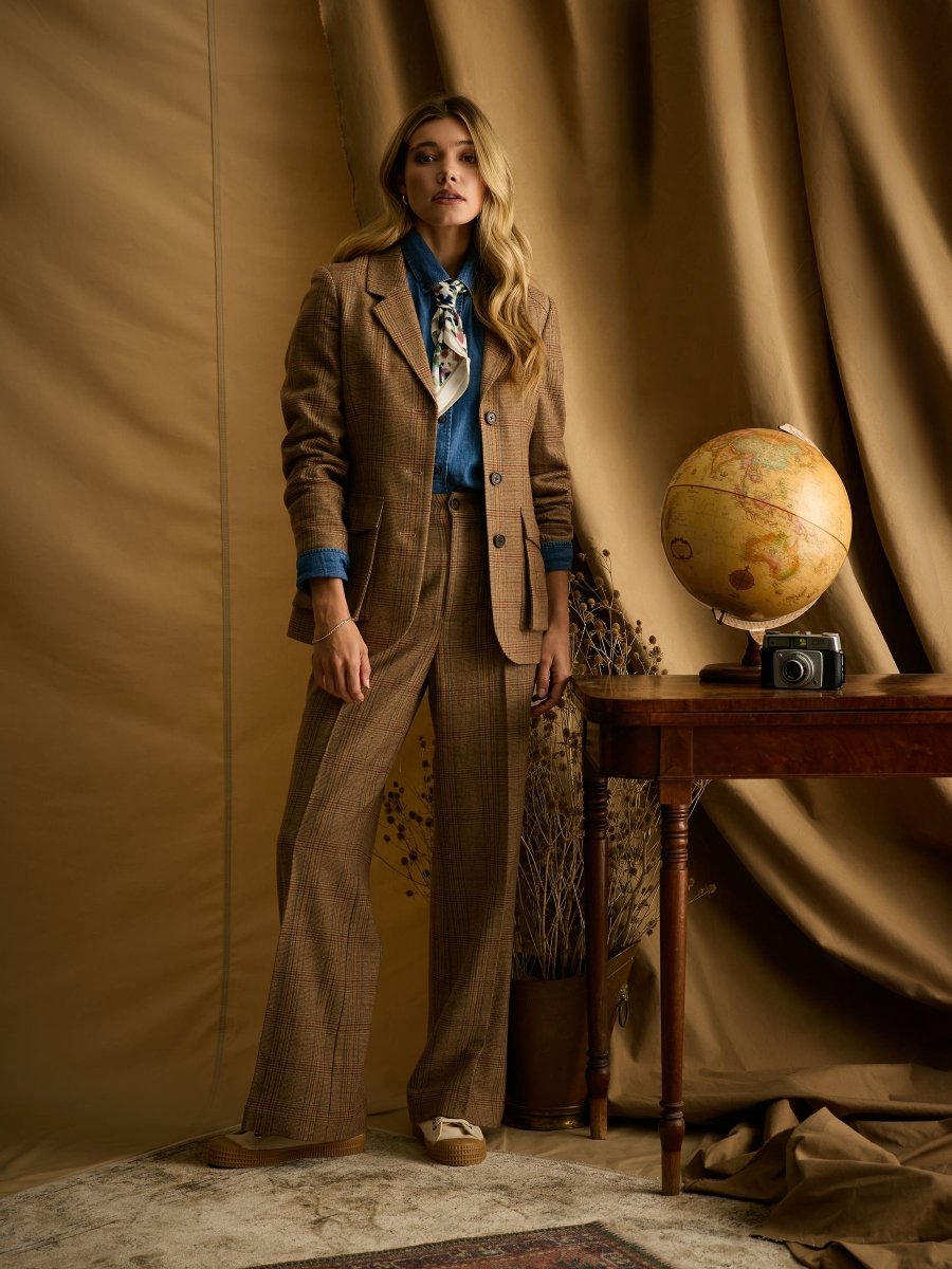 Foxley Check Wide Leg Tweed Trousers - RUTHERFORD & Co