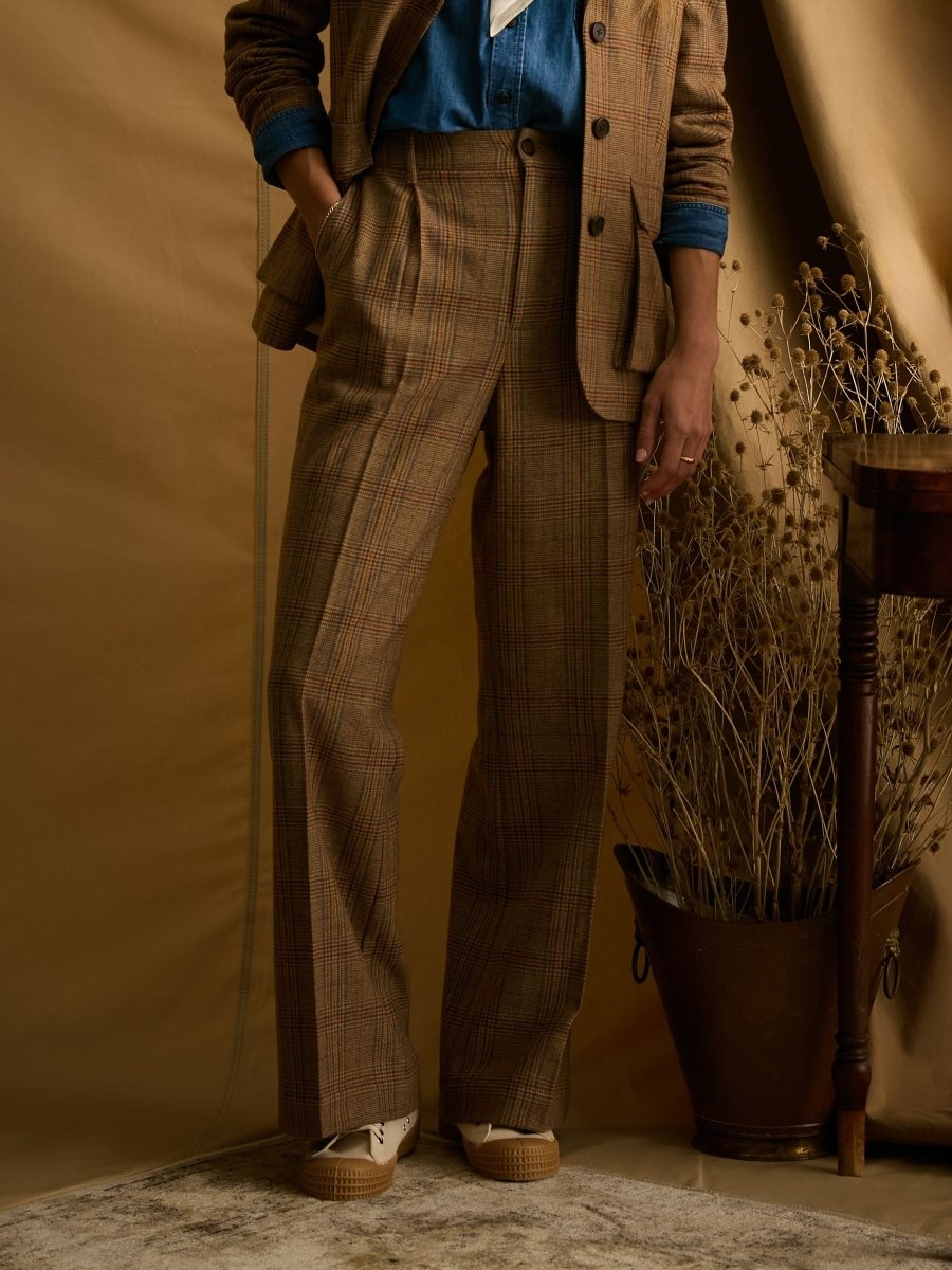 Foxley Check Wide Leg Tweed Trousers - RUTHERFORD & Co