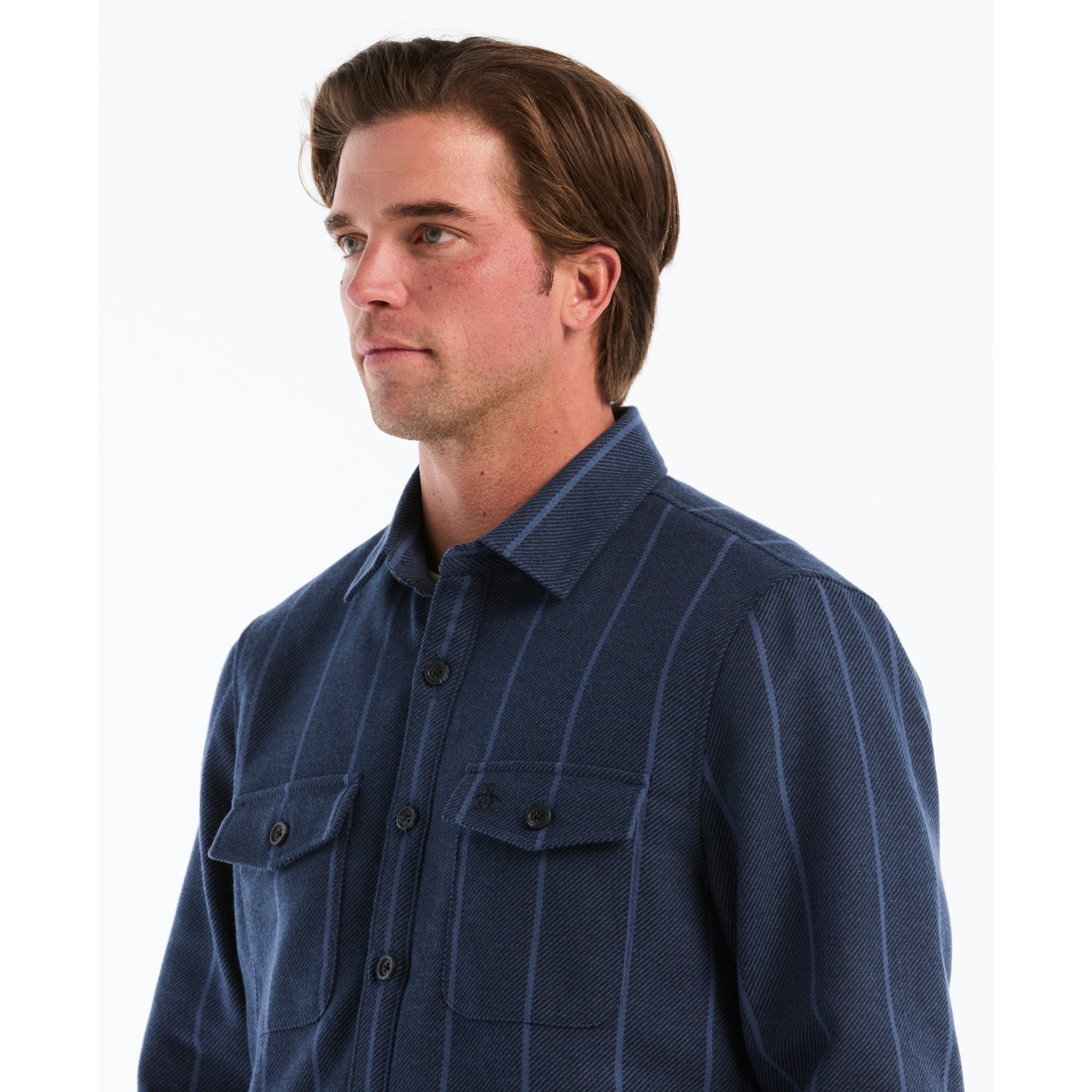 Striped Shirt Jacket In Dark Sapphire