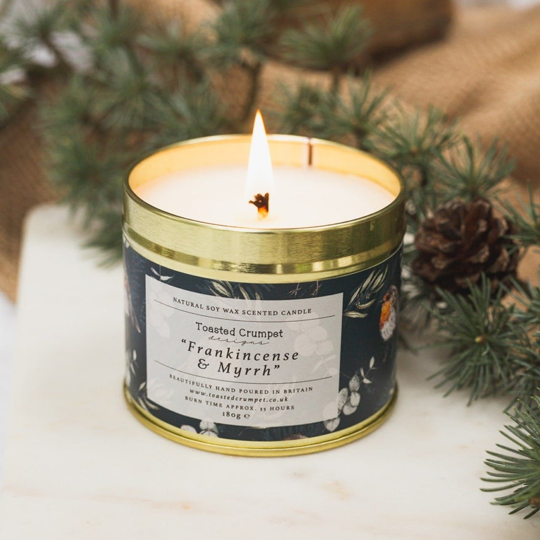 Frankincense & Myrrh Candle in a Matt Gold Tin - RUTHERFORD & Co