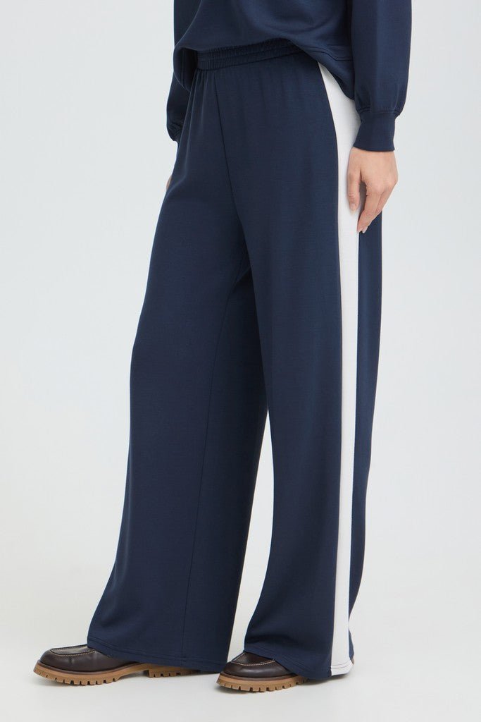 Fransa Aurora Trousers Navy With White Contrast - RUTHERFORD & Co