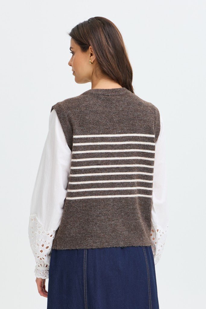 Fransa Sanny Waistcoat Hot Fudge Stripe Mix - RUTHERFORD & Co