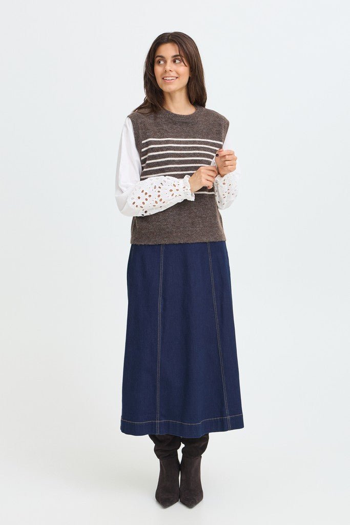 Fransa Sanny Waistcoat Hot Fudge Stripe Mix - RUTHERFORD & Co