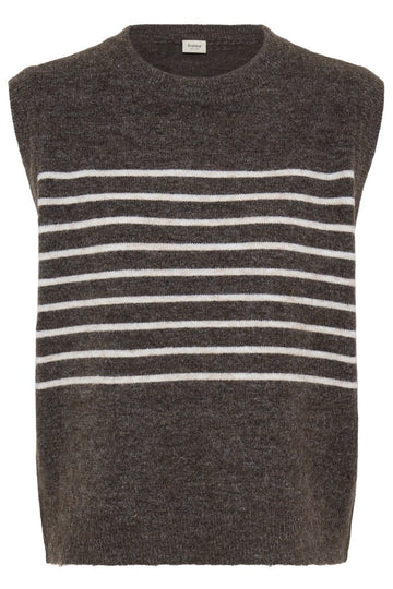 Fransa Sanny Waistcoat Hot Fudge Stripe Mix - RUTHERFORD & Co