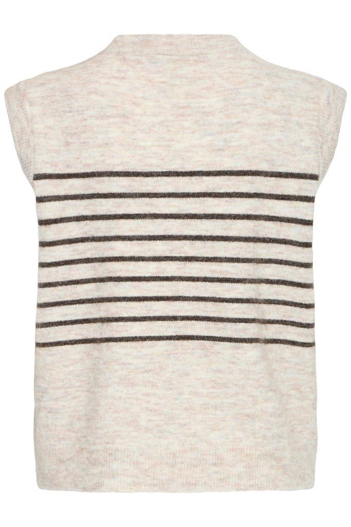 Fransa Sanny Waistcoat Oatmeal Melange Stripe Mix - RUTHERFORD & Co