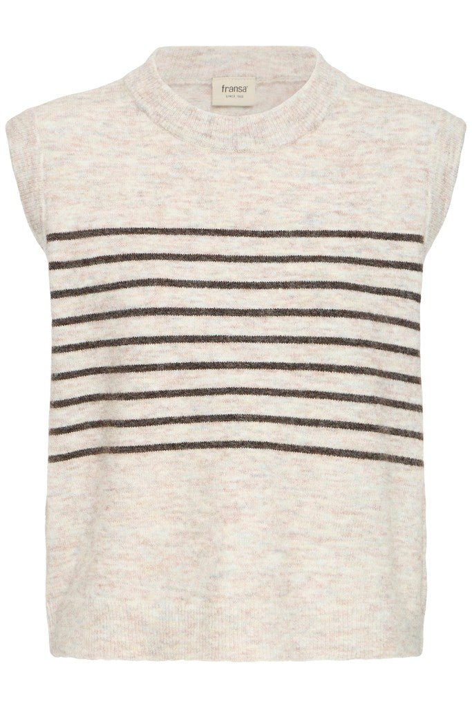 Fransa Sanny Waistcoat Oatmeal Melange Stripe Mix - RUTHERFORD & Co