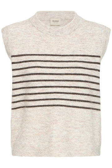 Fransa Sanny Waistcoat Oatmeal Melange Stripe Mix - RUTHERFORD & Co