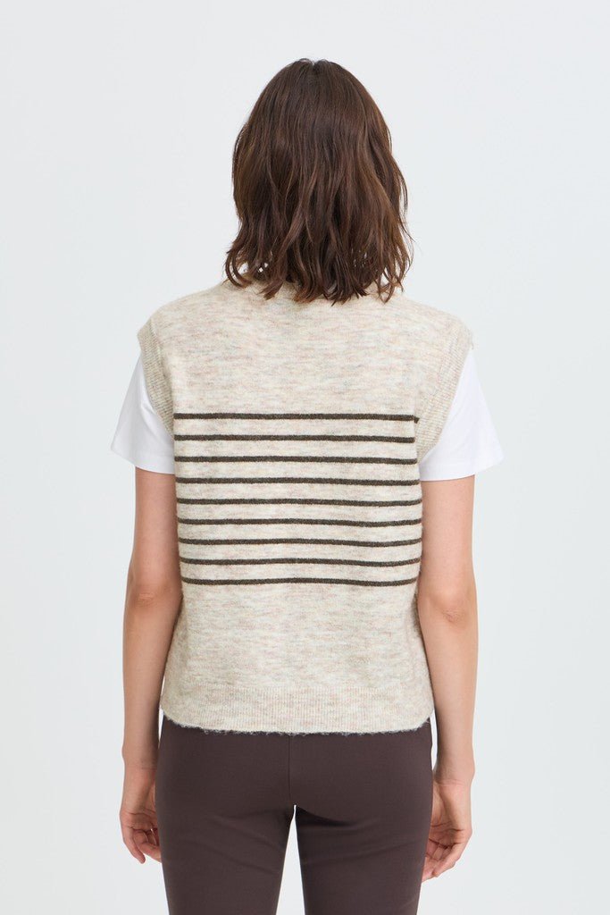 Fransa Sanny Waistcoat Oatmeal Melange Stripe Mix - RUTHERFORD & Co