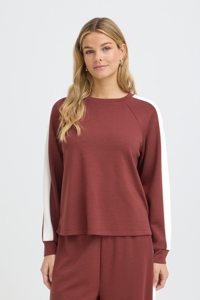 Fransa Aurora Sweatshirt Rum With White Contrast